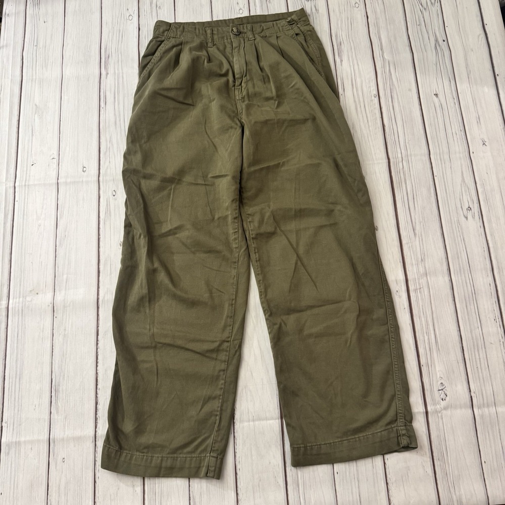 Free People Pants Women 0 Olive Green Wide Leg Pleated High Rise Casual Trousers